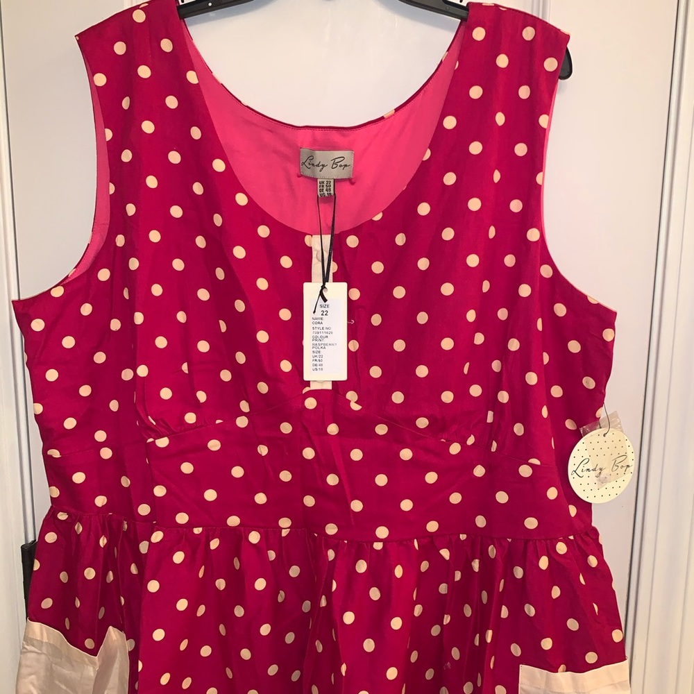 Lindy Bop Cora Raspberry Polka Dress with Pockets